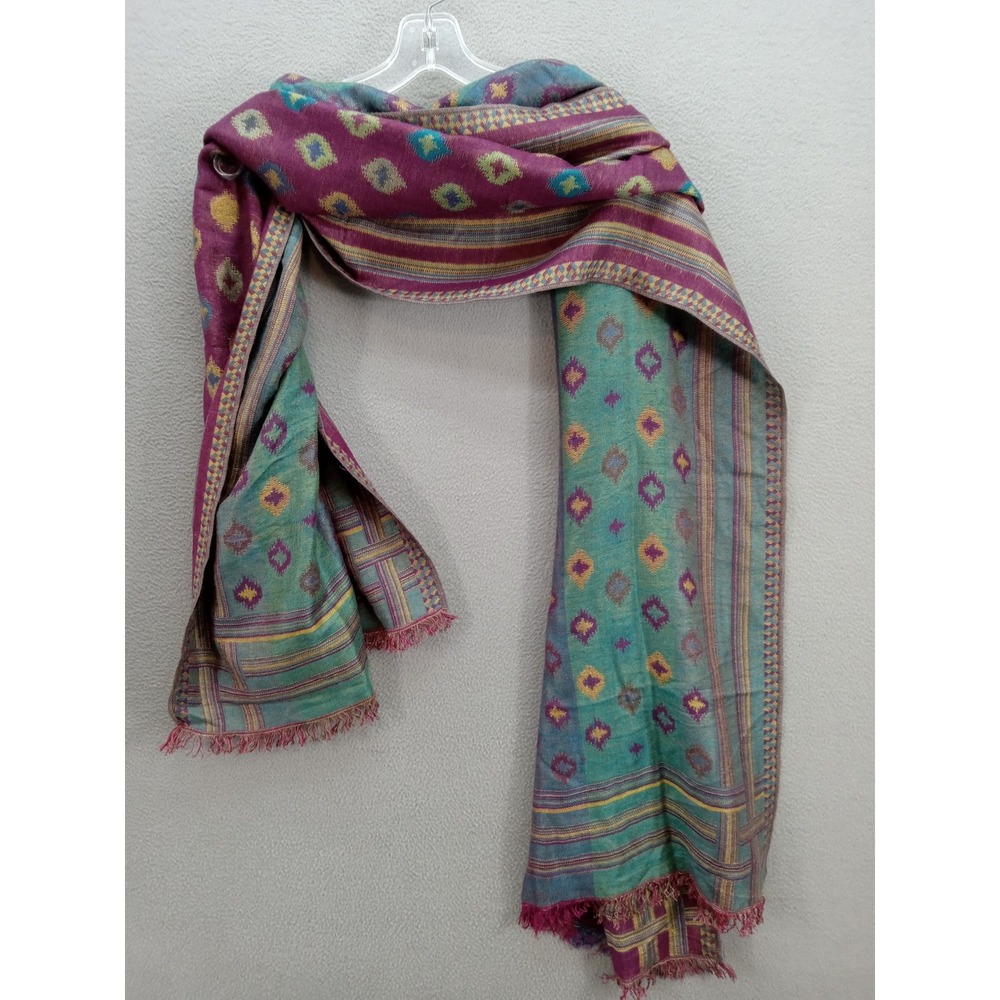Oscar‎ Scarf Shawl Wrap Geometric Purple Teal Fringe Travel Outdoor 78" Length
